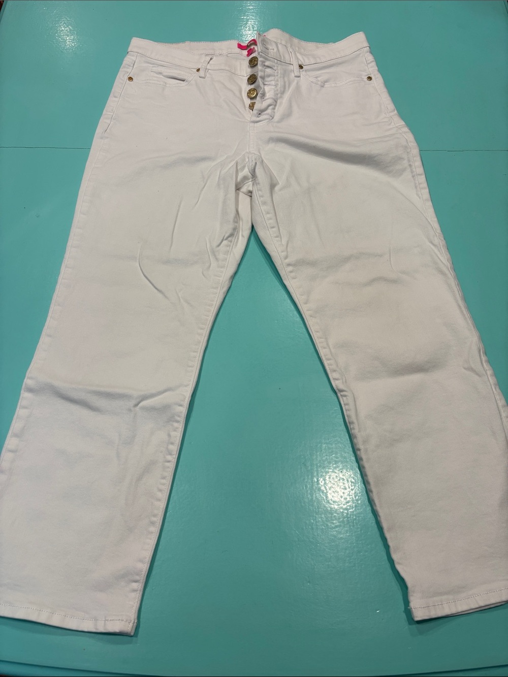 Lilly Pulitzer White Jeans with Gold Buttons